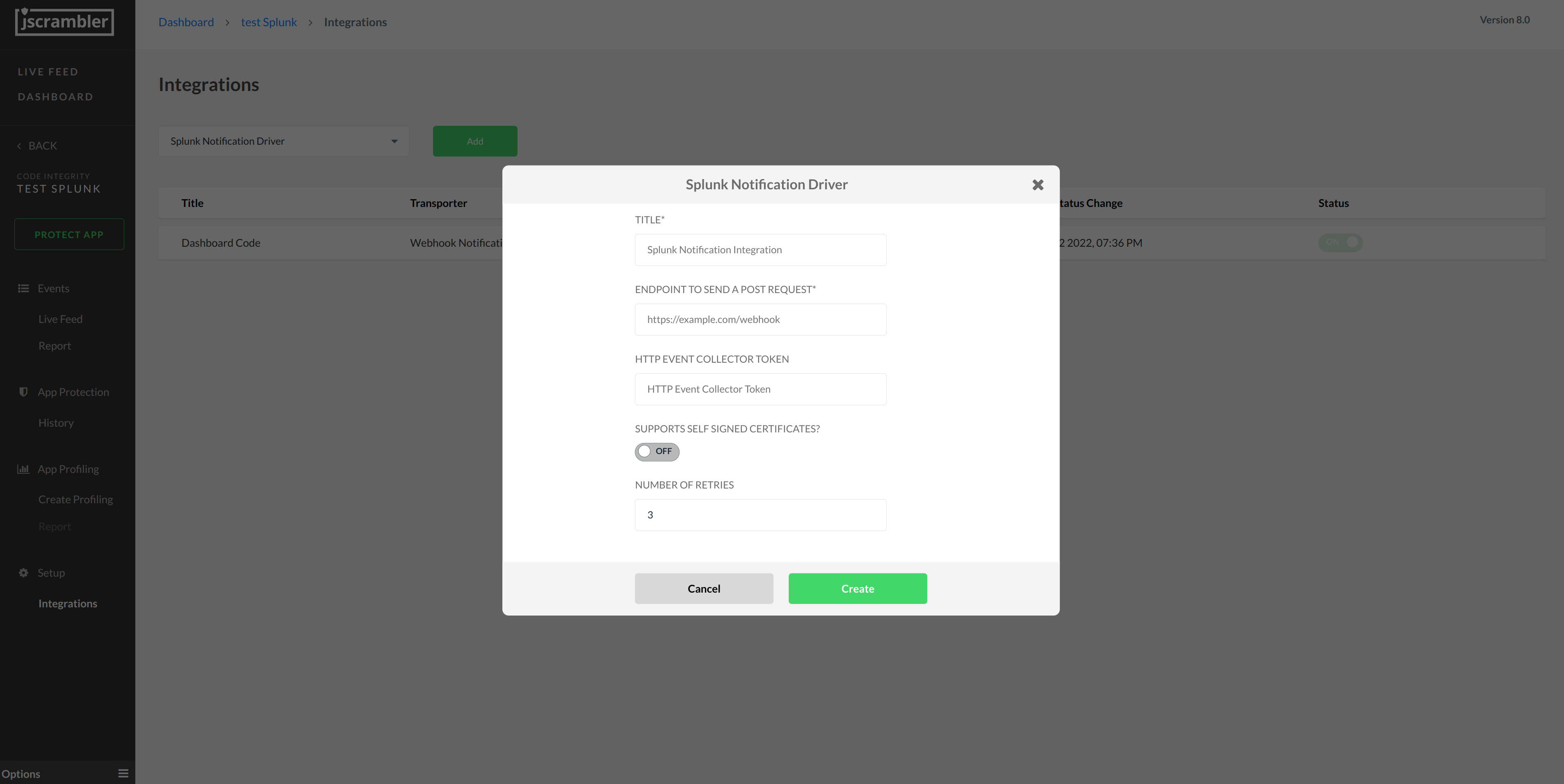 Webhook Notification Driver Form